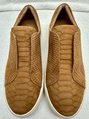 J/Slides Heidi Tan Snakeskin Embossed Leather Slip-on Sneakers